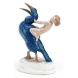 Ferdinand Liebermann for Rosenthal, German porcelain figure group of a nude boy seated on a bird,