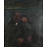 Manner of Pierre Bonnard - Two figures sleeping on a train, French school oil on canvas, mounted and