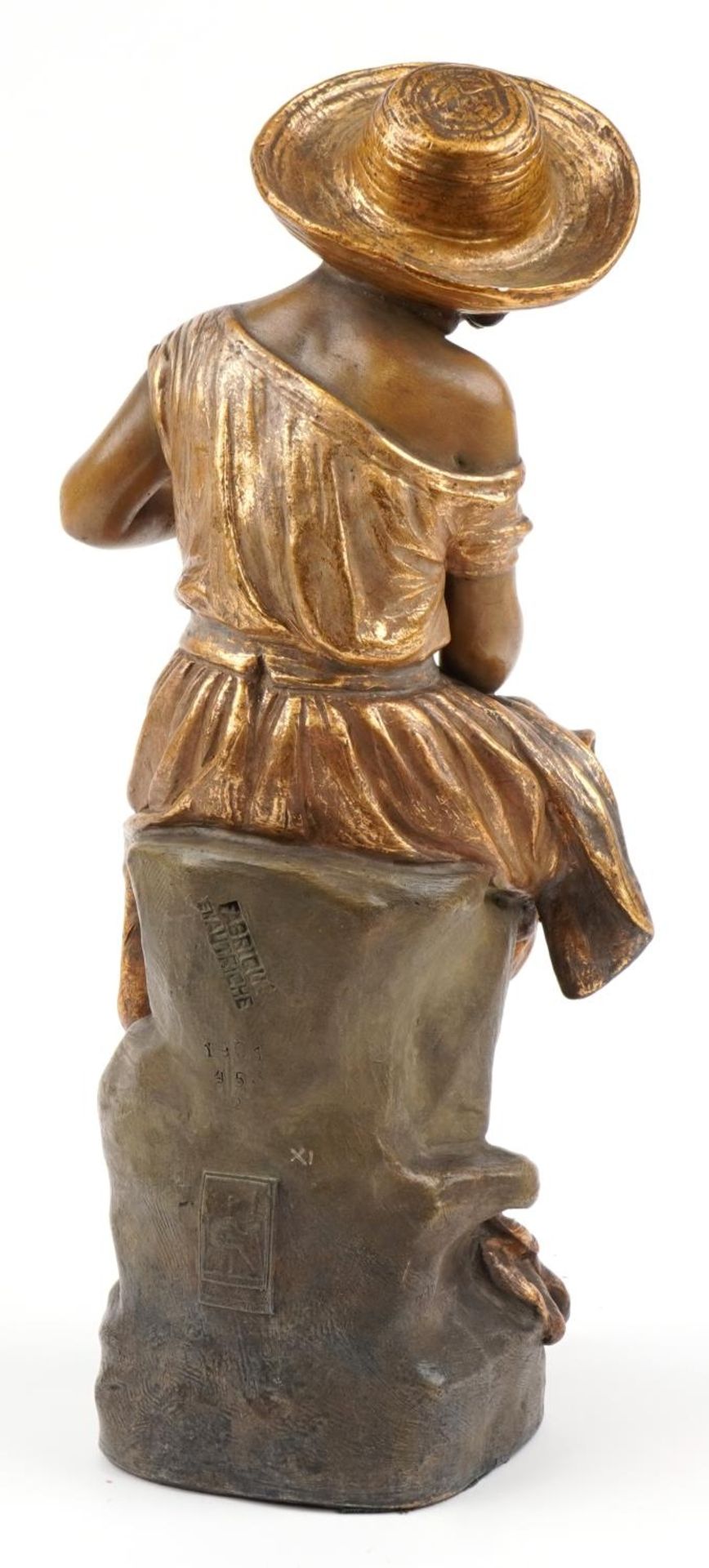 Goldschneider, Austrian partially gilt terracotta figure of a young female holding a fish, signed - Image 4 of 10