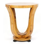 Art Deco style circular walnut effect occasional table, 67cm high x 59cm in diameter