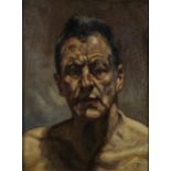 After Lucian Freud - Self portrait, British school oil on board, framed, 38.5cm x 28.5cm excluding