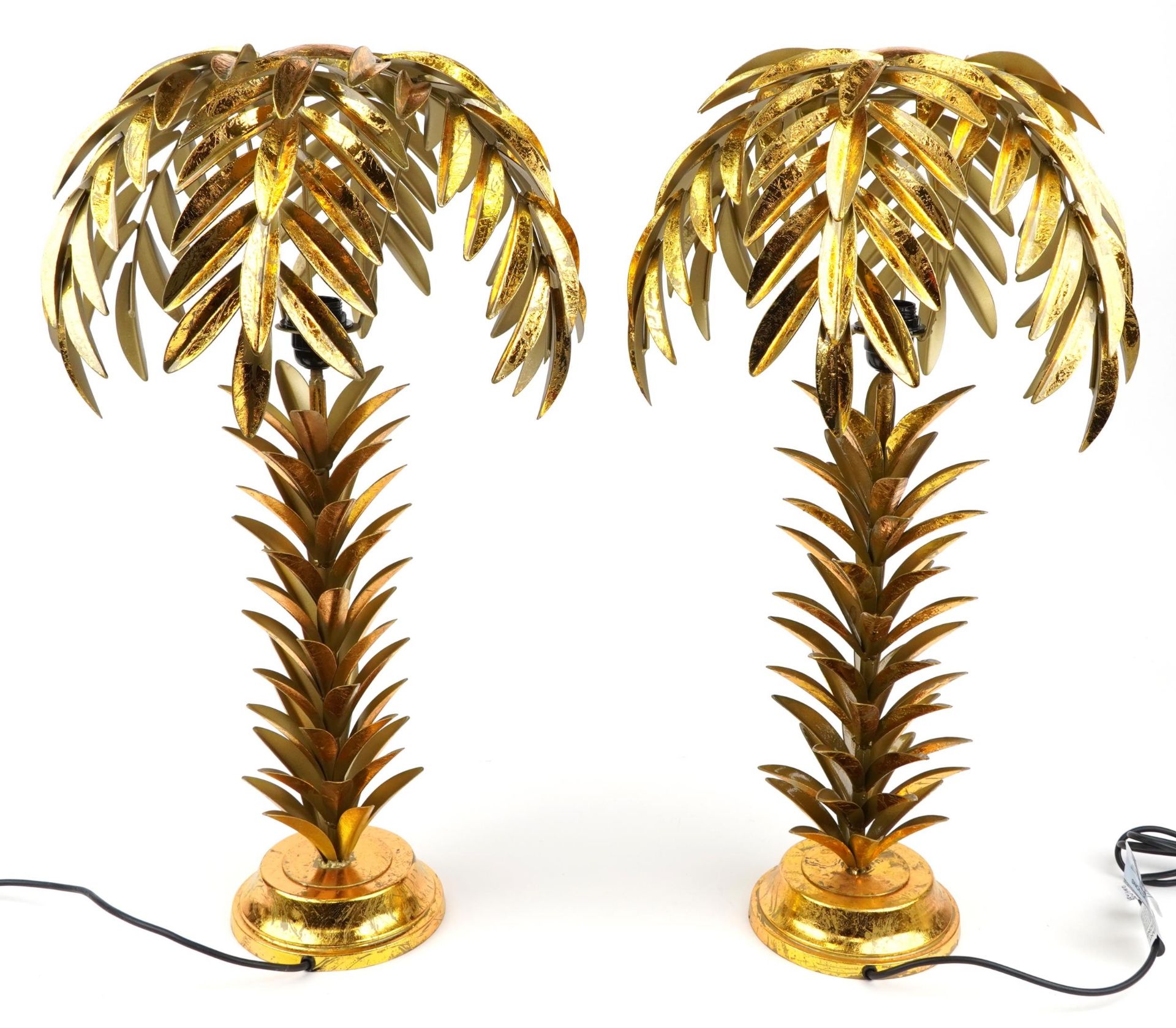 Pair of Hollywood Regency style gilt metal table lamps in the form of palm trees, each 75cm high - Image 2 of 3