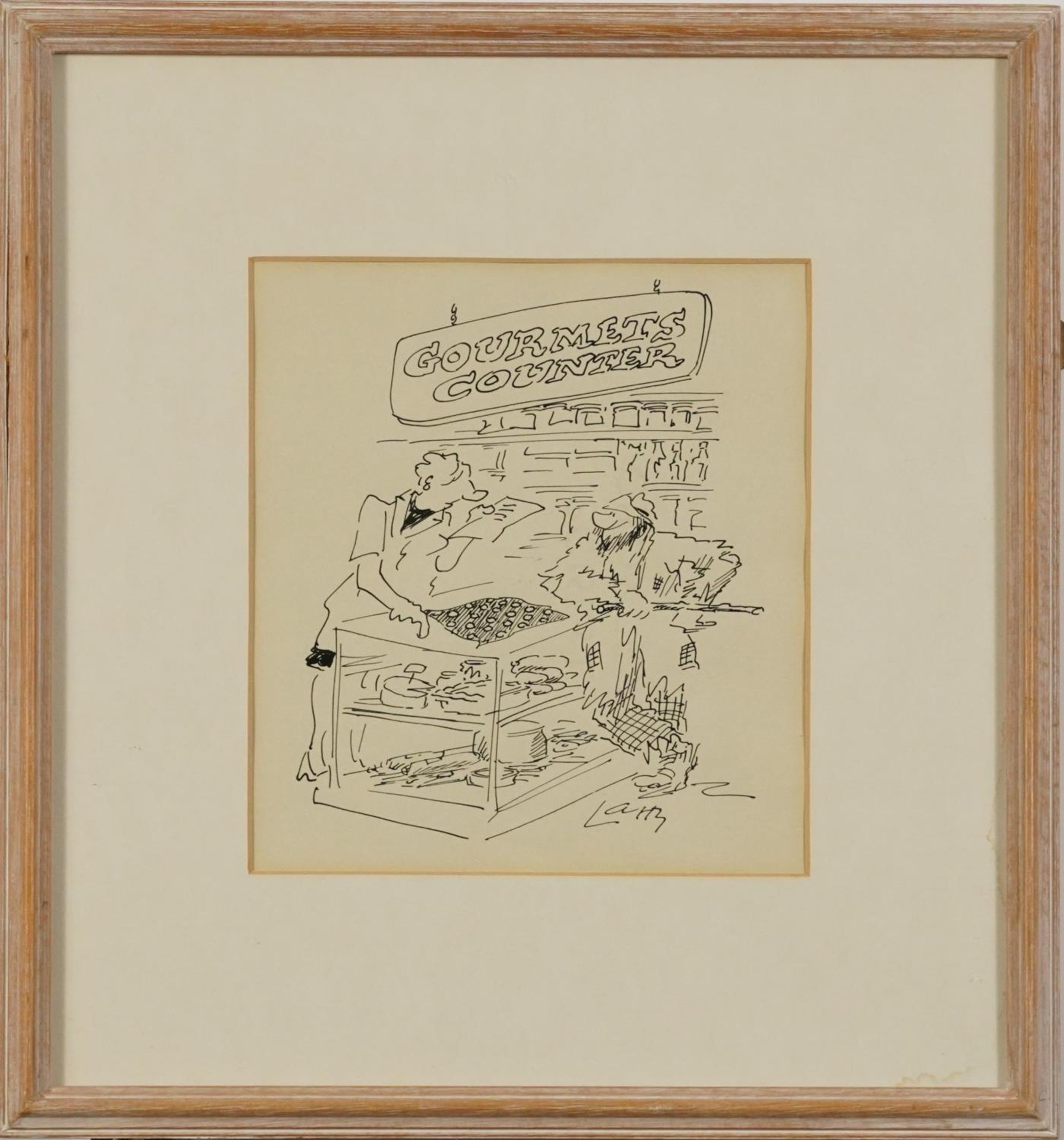 Terence Larry Parkes - Gourmet Counter, ink illustration, inscribed verso, mounted, framed and - Image 3 of 10