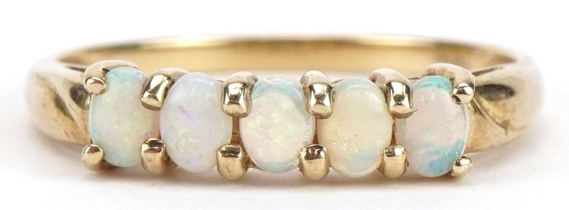 9ct gold opal five stone ring, size U, 1.9g