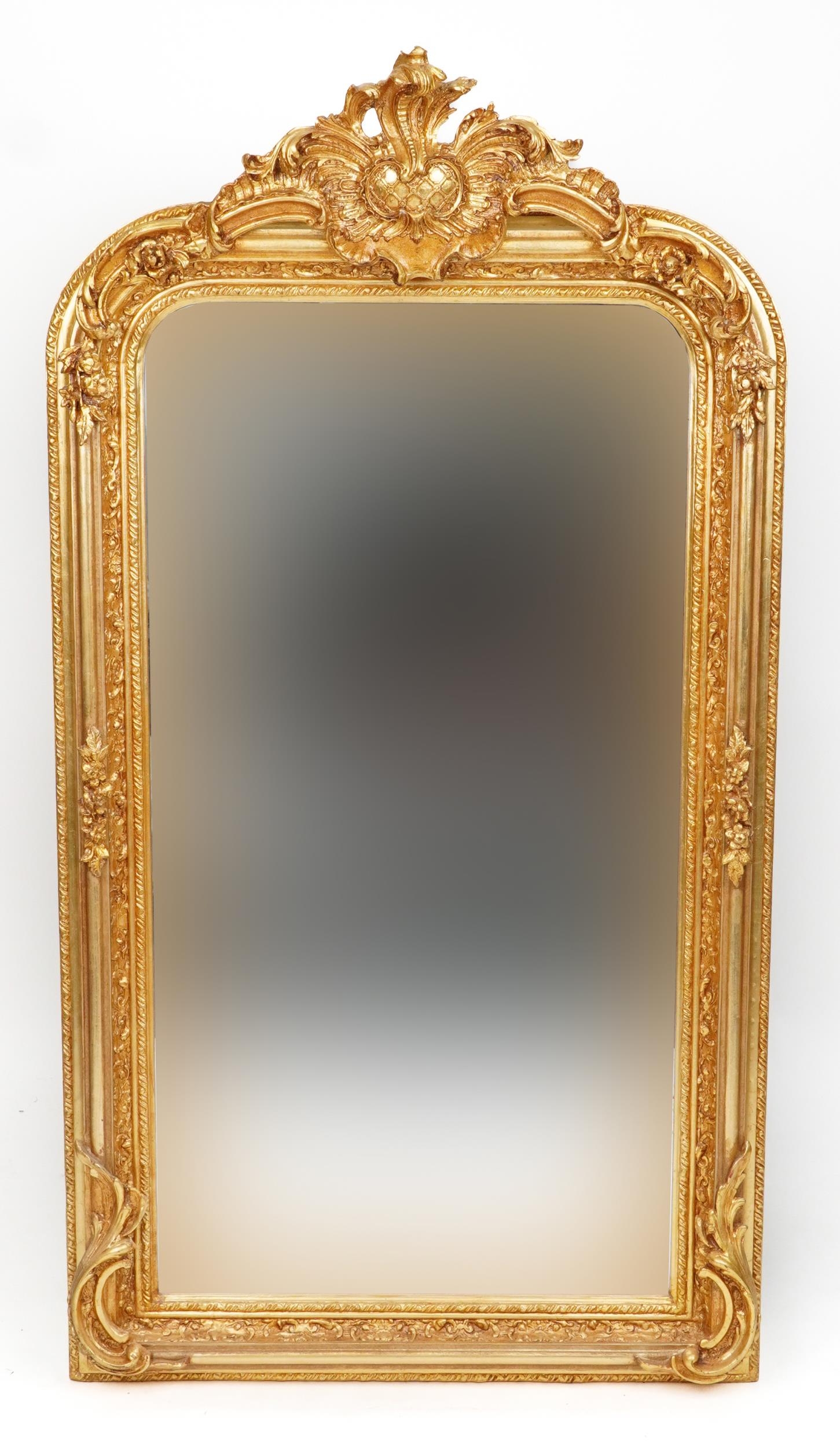 Large ornate gilt framed wall mirror with bevelled glass 158cm high x 84cm wide