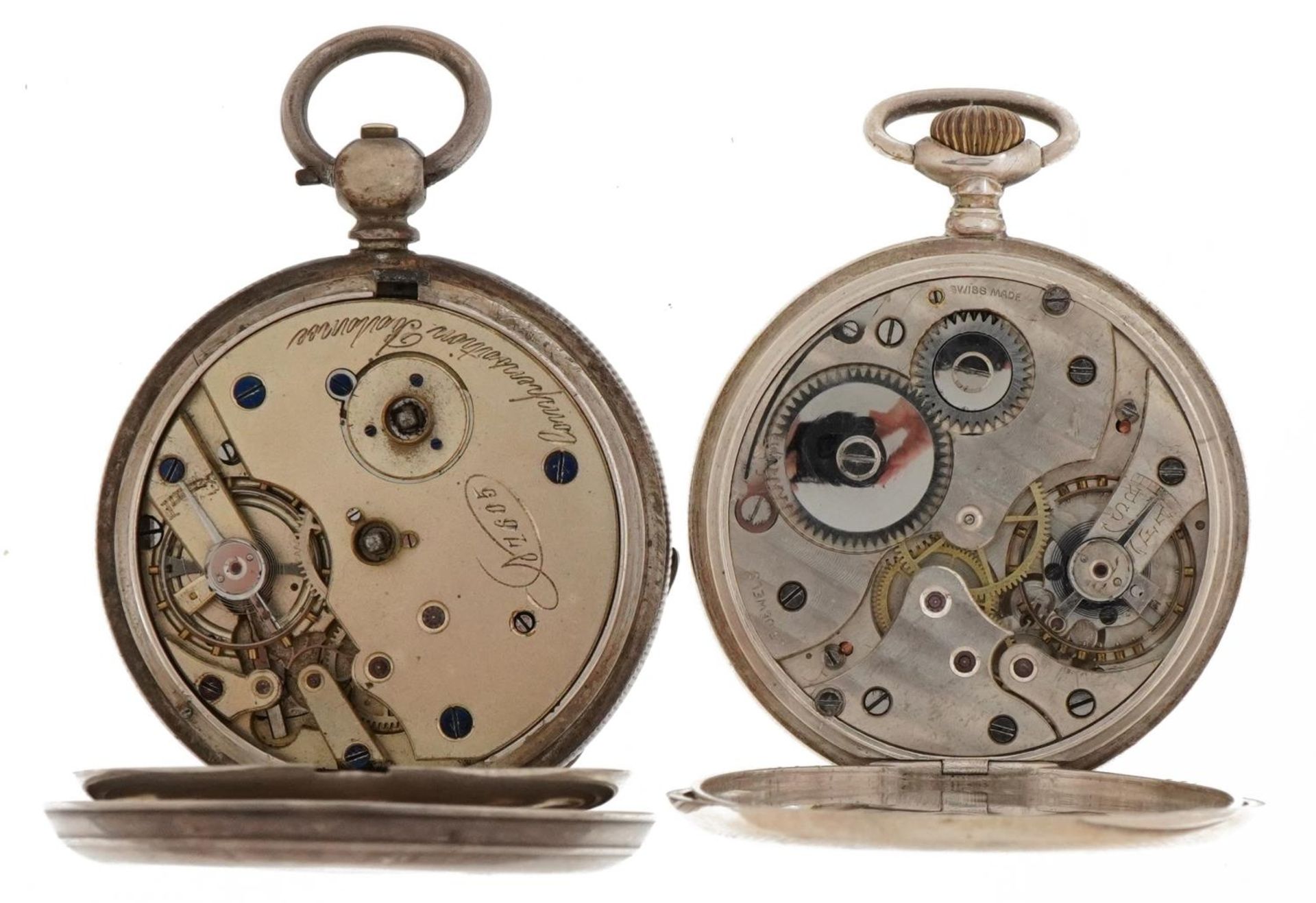 Two Victorian and later gentlemen's silver pocket watches with enamelled dials, one Birmingham 1883, - Image 3 of 5