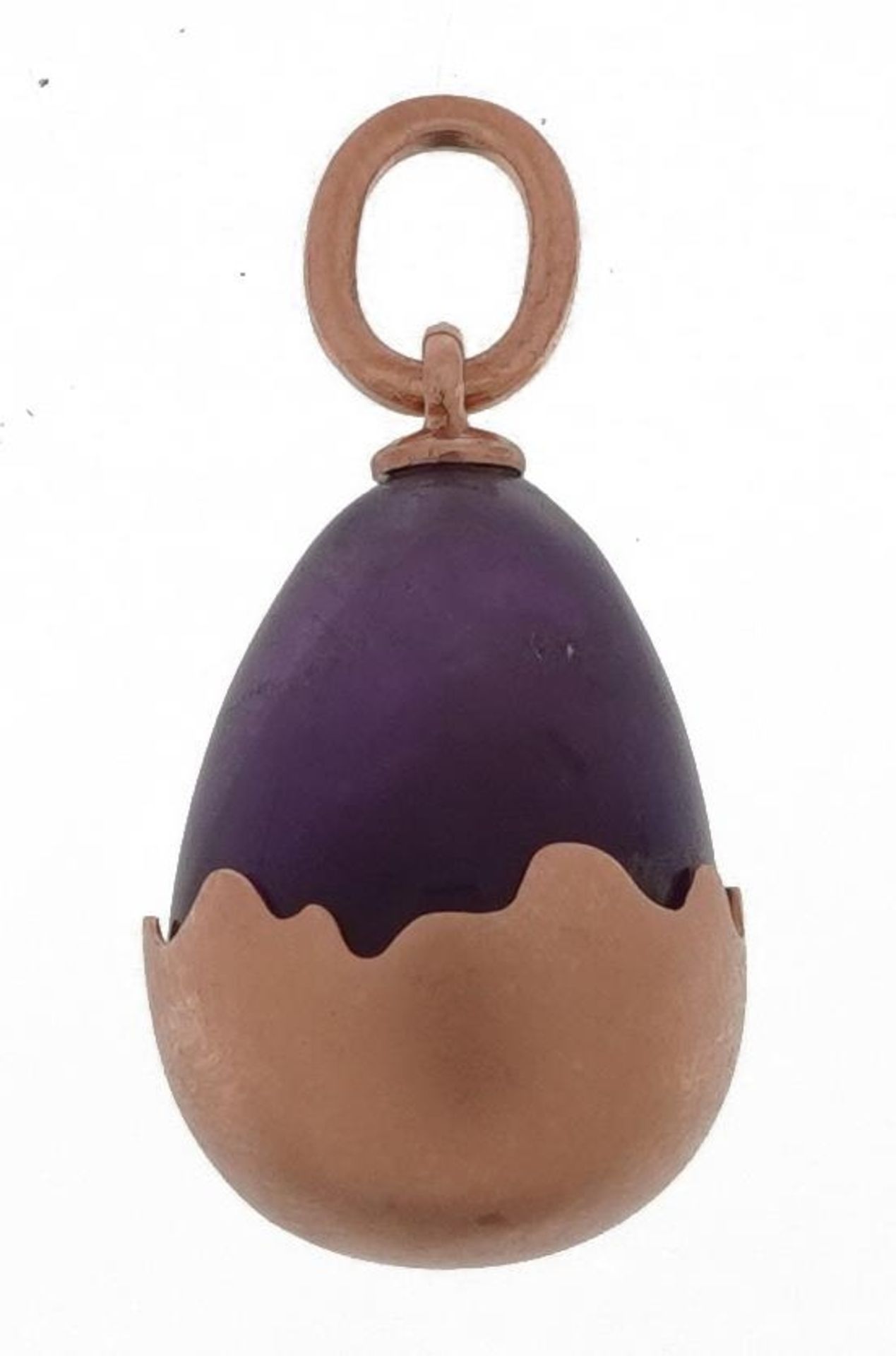 Gold mounted amethyst egg pendant, impressed Russian marks, 2.6cm high, 5.0g - Bild 2 aus 3