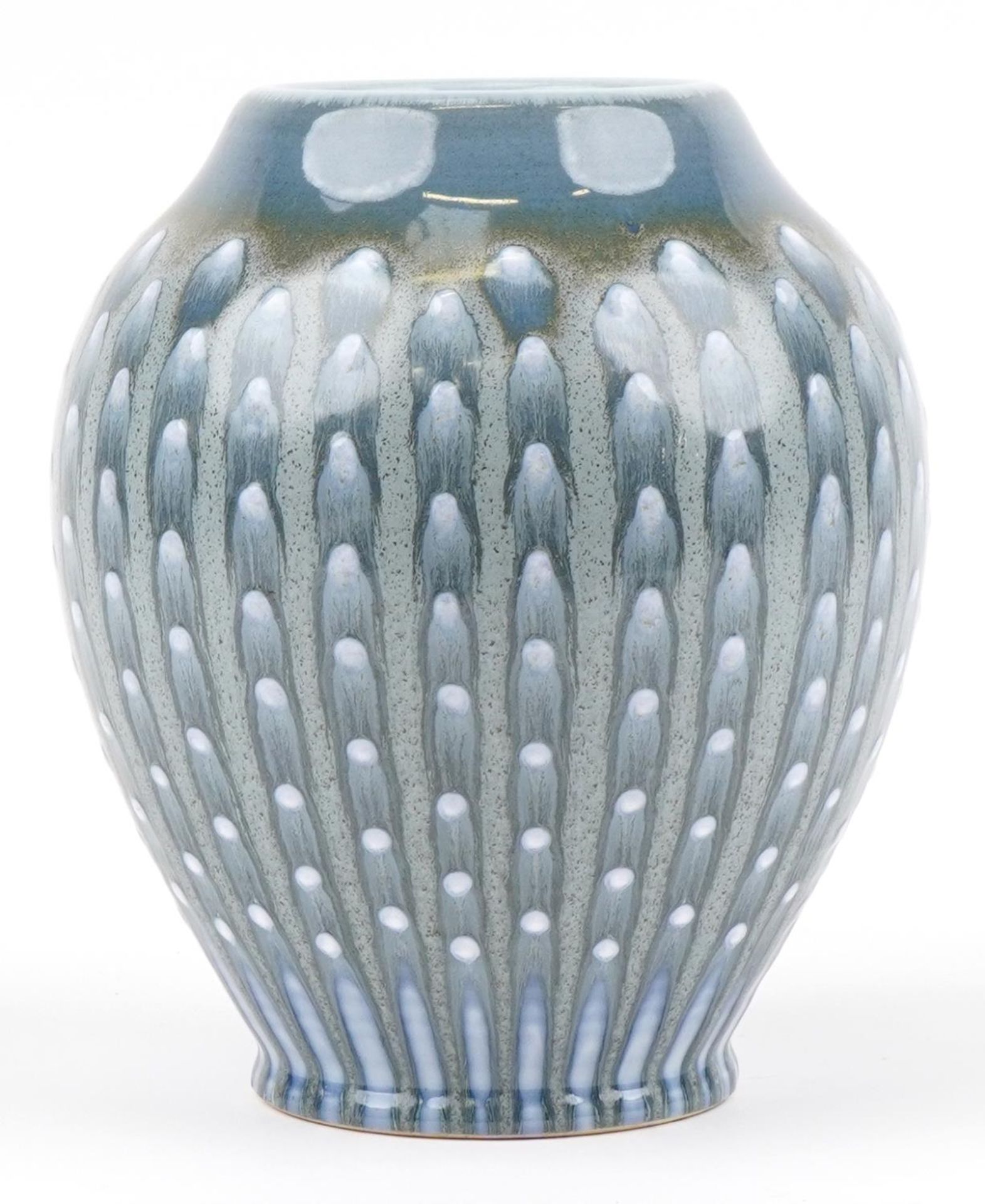Pilkington's Royal Lancastrian vase having a mottled blue dripping glaze, impressed V3 to the - Image 2 of 4