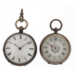 Two ladies pocket watches including an 800 grade silver example with enamelled floral dial, the