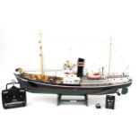 Large scratch built model RAU IX whaler radio controlled pond boat with remote by Graupner, 102cm in