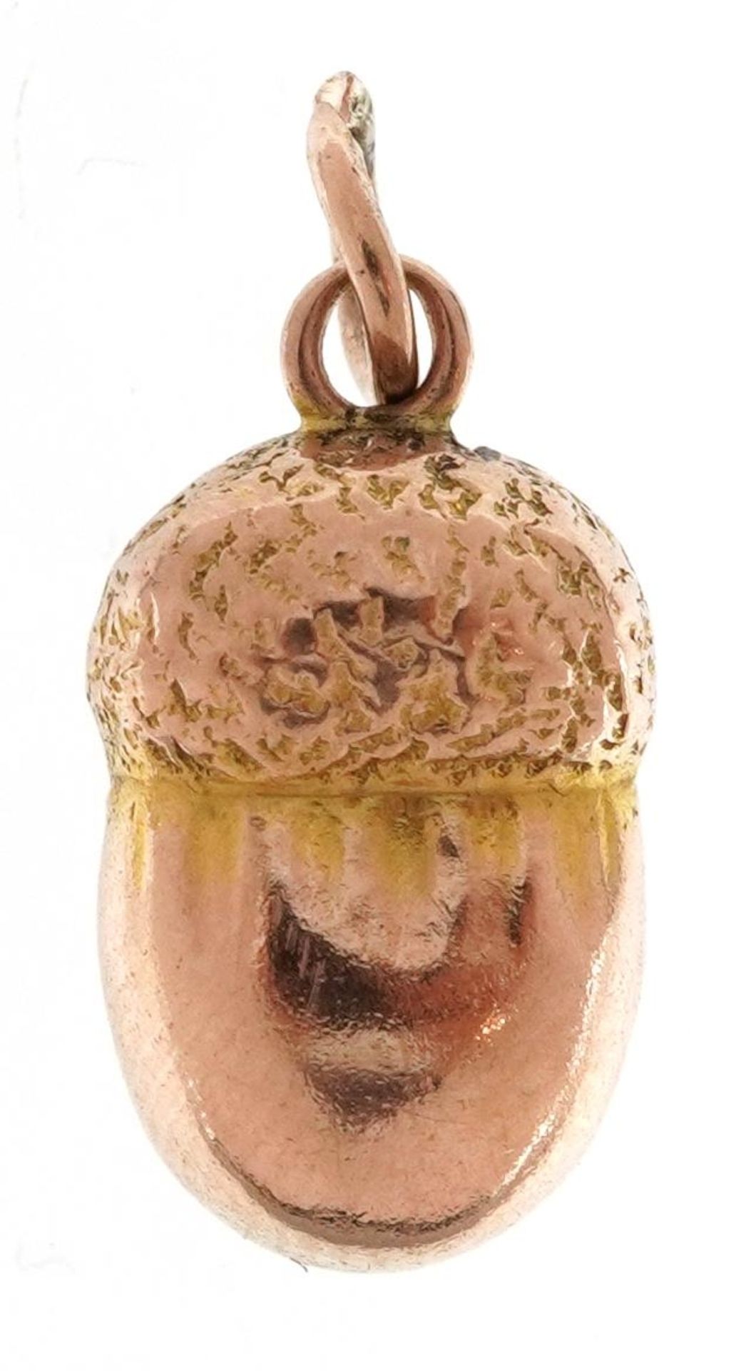 9ct rose gold acorn charm, 1.5cm high, 1.0g