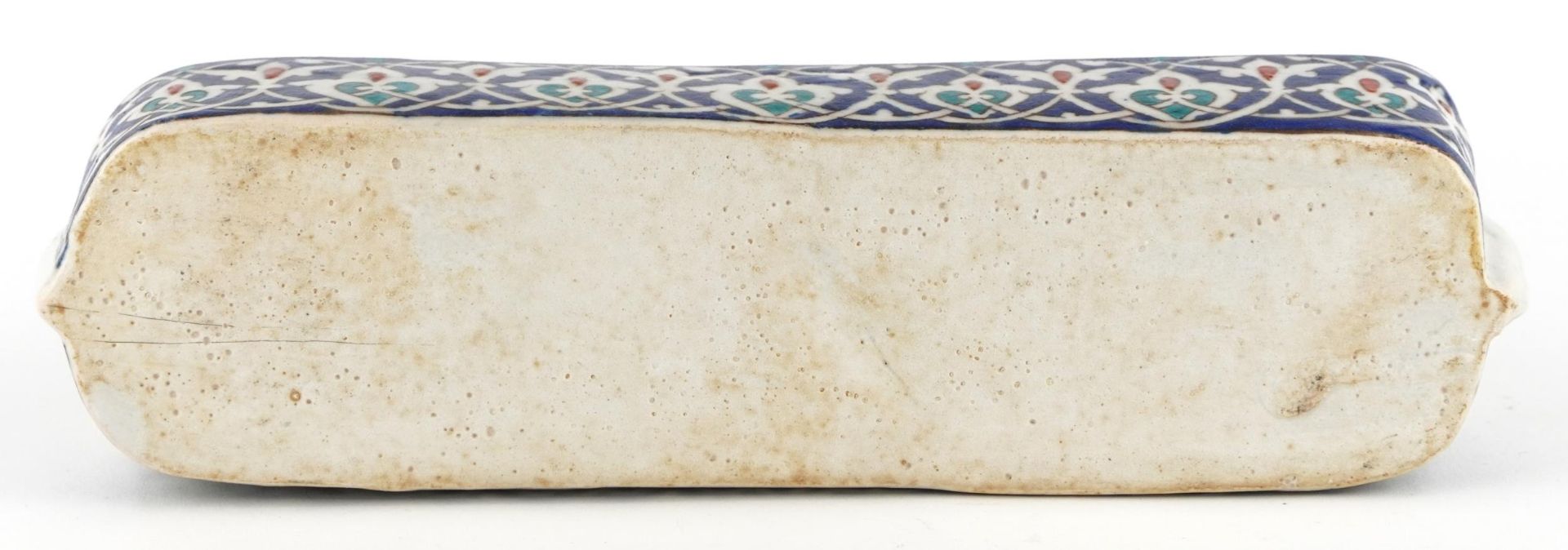 Turkish Iznik pottery pen box and cover, 23.5cm in length - Image 9 of 10