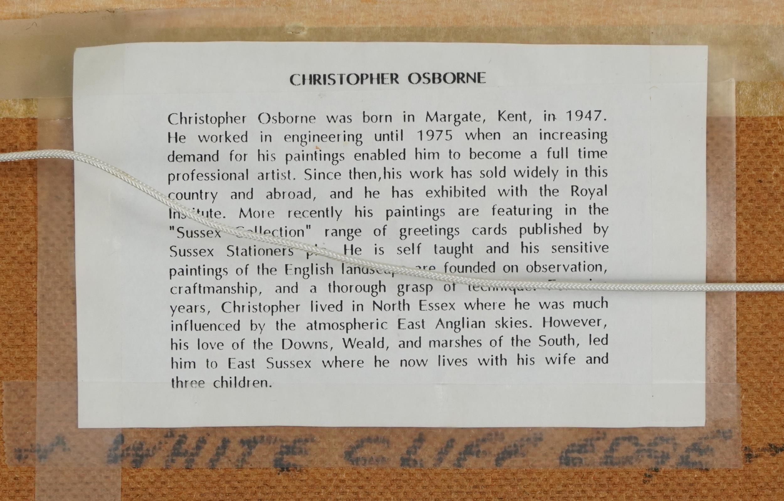 Christopher Osborne - White cliff edge, oil on board, details verso, mounted and framed, 25cm x 17cm - Image 5 of 5