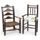 Two antique oak child's chairs, the largest 73cm high