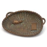 Novelty bronze dish in the form of a rat in a basket with coffee beans, 14.5cm wide