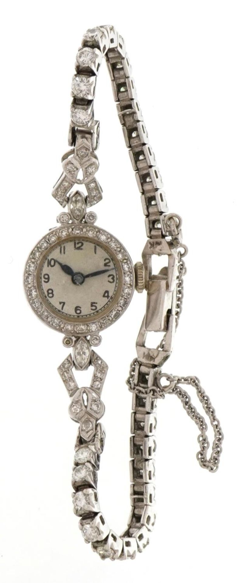 Art Deco ladies platinum and diamond cocktail watch, the 14ct white gold strap set with twenty eight - Image 2 of 5