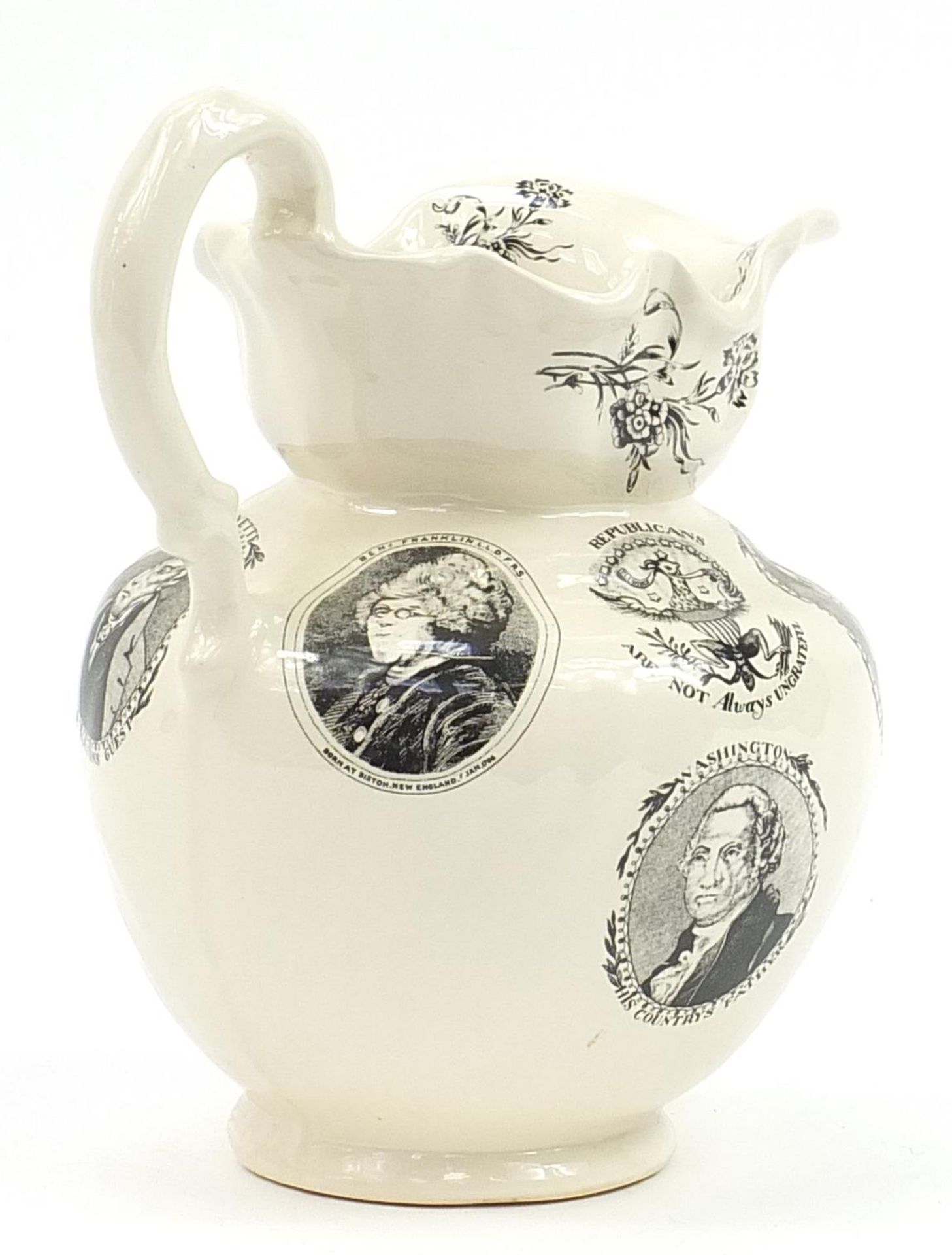 Staffordshire ironstone jug commemorating American Presidents, inscribed Republicans are not - Image 2 of 3