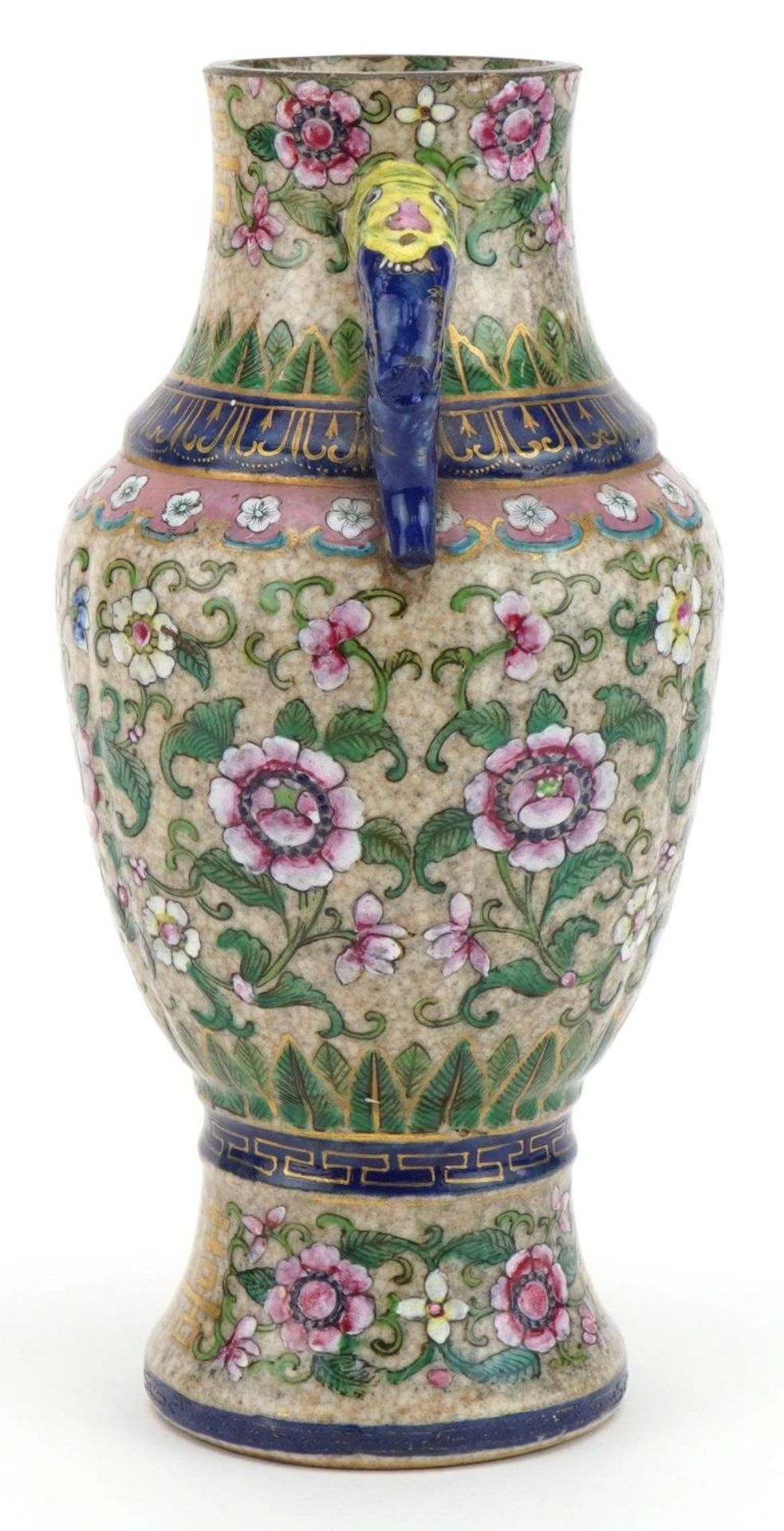 Chinese porcelain vase with animalia twin handles hand painted in the famille rose palette with - Bild 3 aus 7