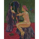 Manner of Philip Naviasky - Seated nude female in an interior, oil on board, mounted and framed,