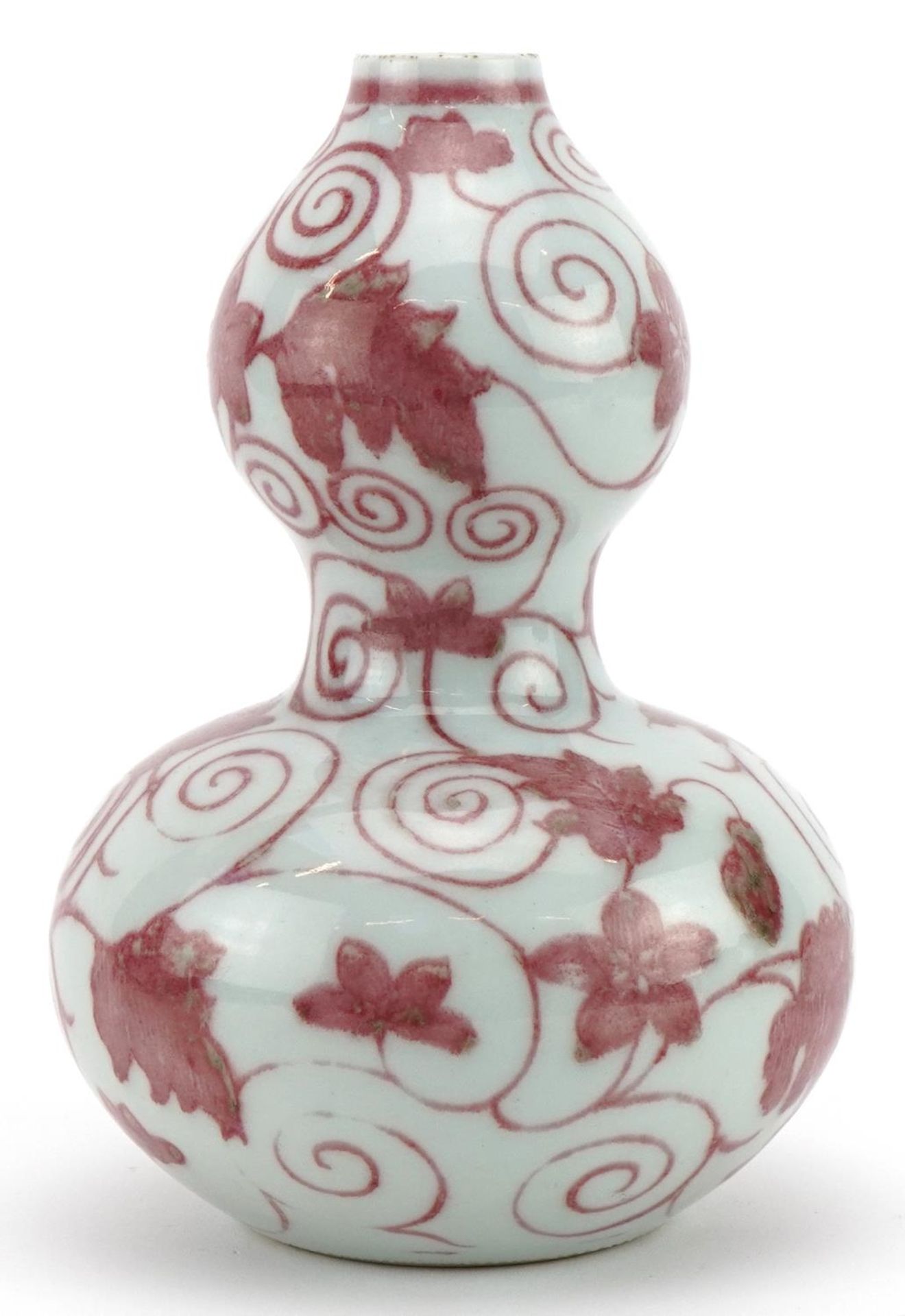 Chinese porcelain iron red double gourd vase hand painted with flowers amongst scrolling foliage, - Image 4 of 6