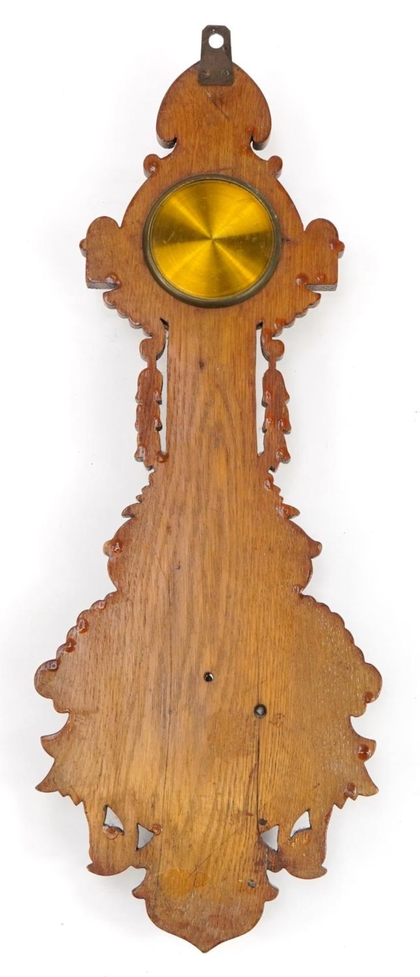 Naval interest carved oak wall barometer with clock having enamelled dial and Roman numerals, carved - Bild 2 aus 3