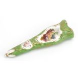 Early 19th century Staffordshire scissor sheath hand painted with pastoral scene and flowers, 9cm in