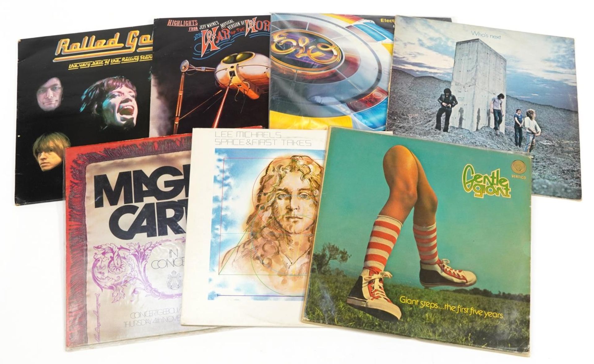 Vinyl LP records including Electric Light Orchestra, Vertigo, The Who and The Rolling Stones