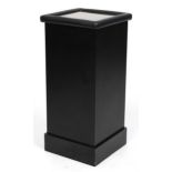 Contemporary ebonised and black leatherette column stand with mirrored top, 74cm H x 34cm W x 34cm D