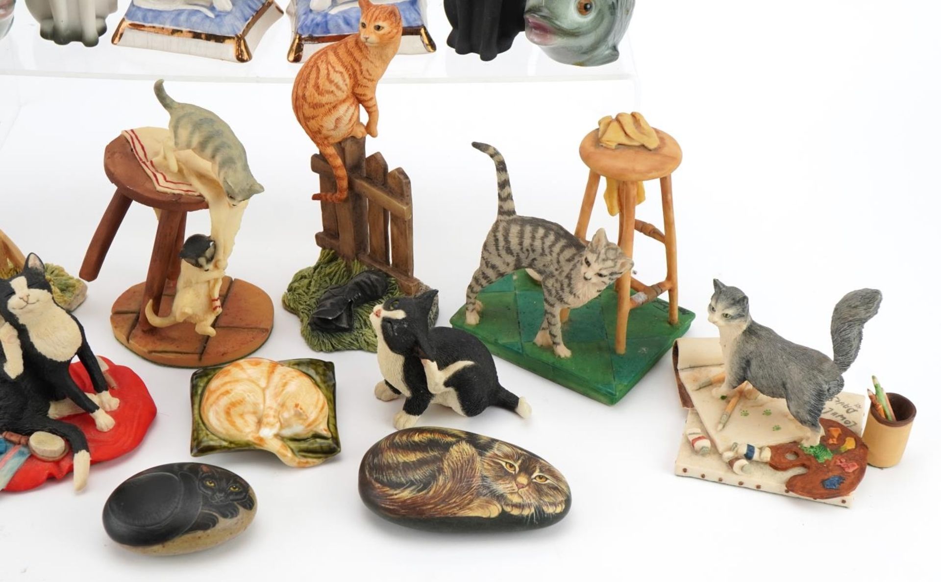 Collection of porcelain and resin model cats and fish including a pair of Staffordshire Ware - Image 4 of 6