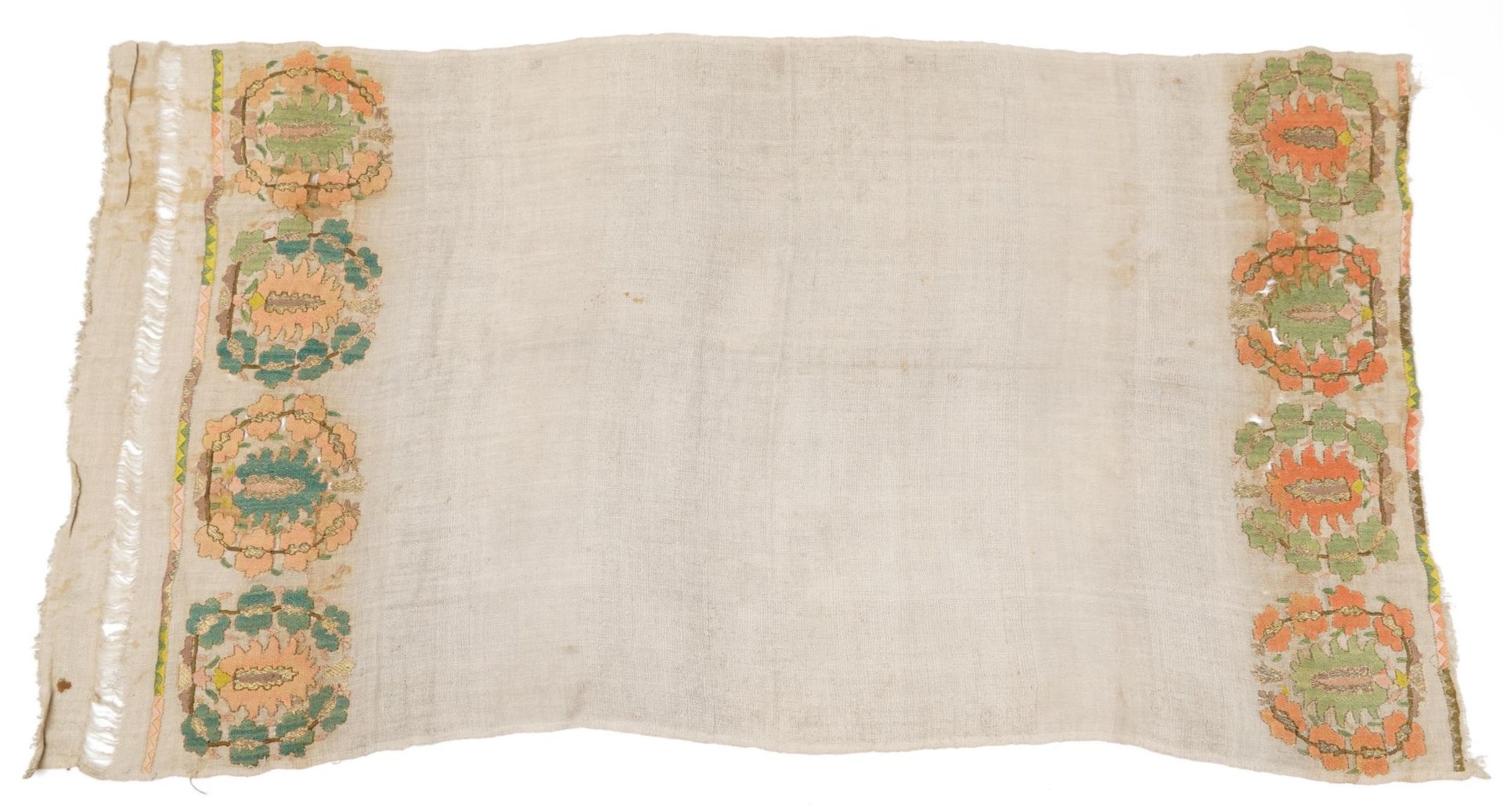 Turkish Ottoman Yaghk cotton and silk textile embroidered with flowers, 130cm x 66cm - Image 12 of 12