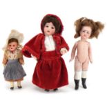 Three antique German bisque headed dolls, one with articulated limbs, including Heubach Koppelsdorf,