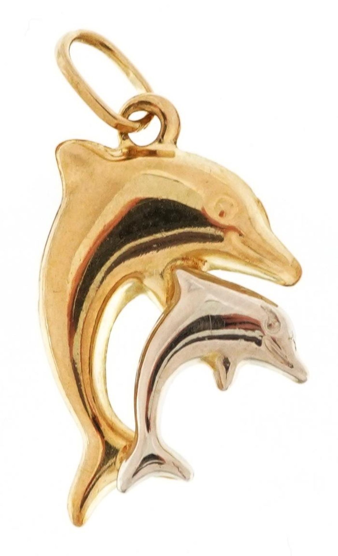 9ct two tone gold dolphin pendant, 2.3cm high, 0.6g - Bild 2 aus 2