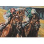 Claire Eva Burton - Jockeys on Horseback, pencil signed print in colour, limited edition 149/495,