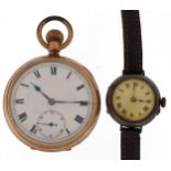 Gentlemen's military interest trench watch with enamelled dial and yellow metal American Amrok