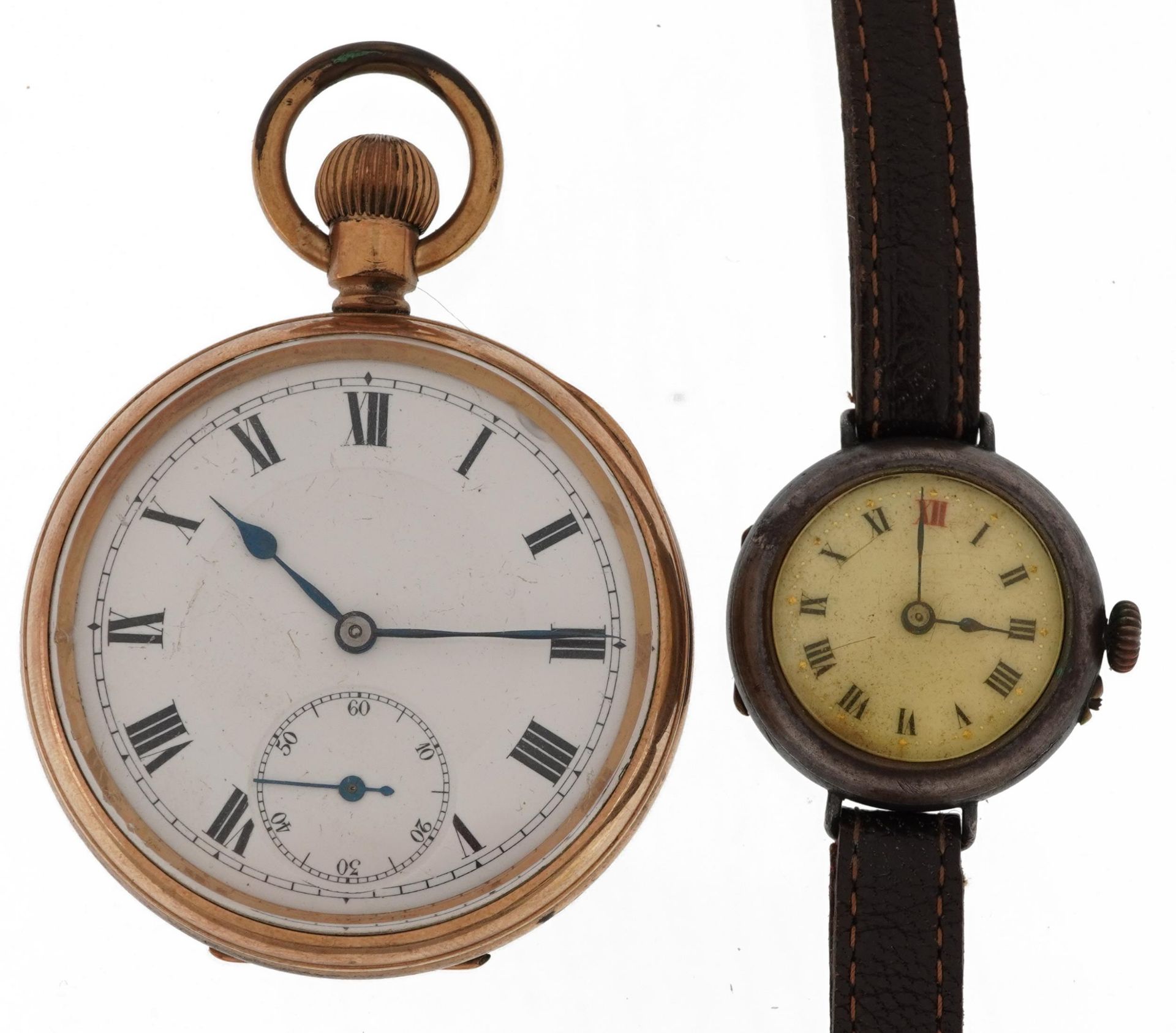 Gentlemen's military interest trench watch with enamelled dial and yellow metal American Amrok