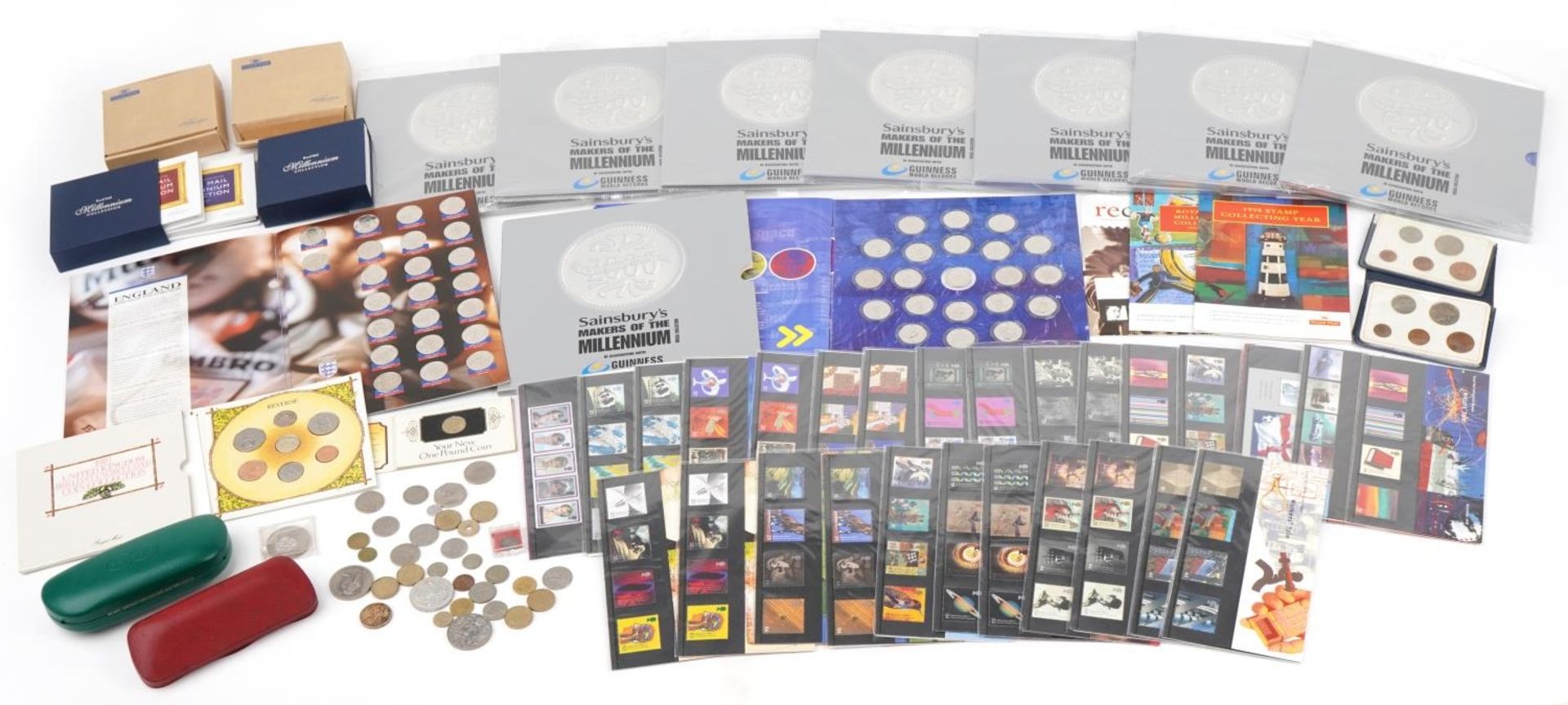 Coins, stamps and related ephemera including Royal Mint presentation packs and Sainsbury's Makers of