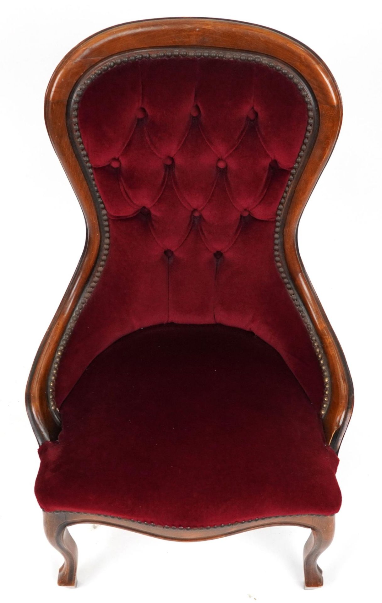 Victorian style mahogany framed bedroom chair with button back upholstery, 90cm high - Bild 3 aus 4