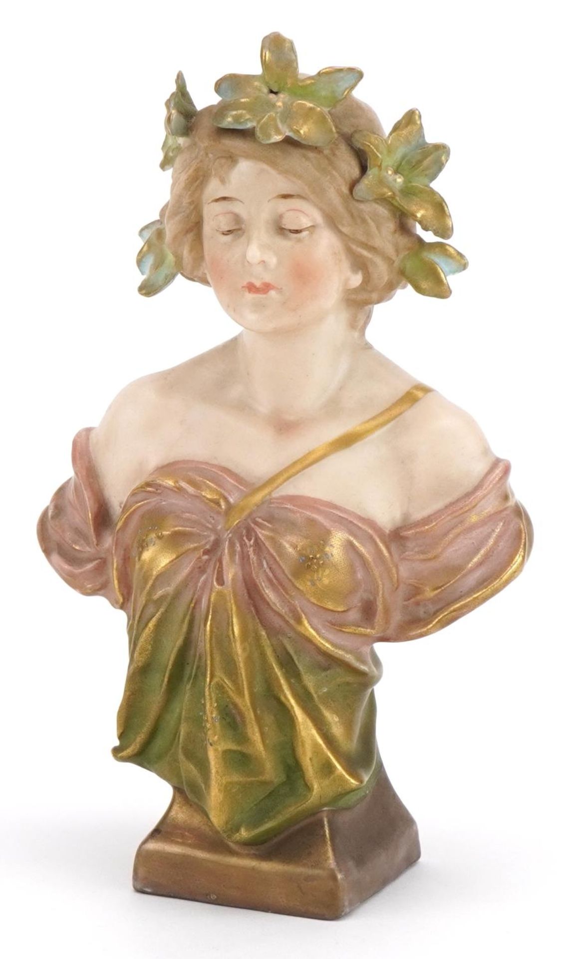 Royal Vienna, Austrian Art Nouveau porcelain bust of a maiden with floral garland, numbered 4592