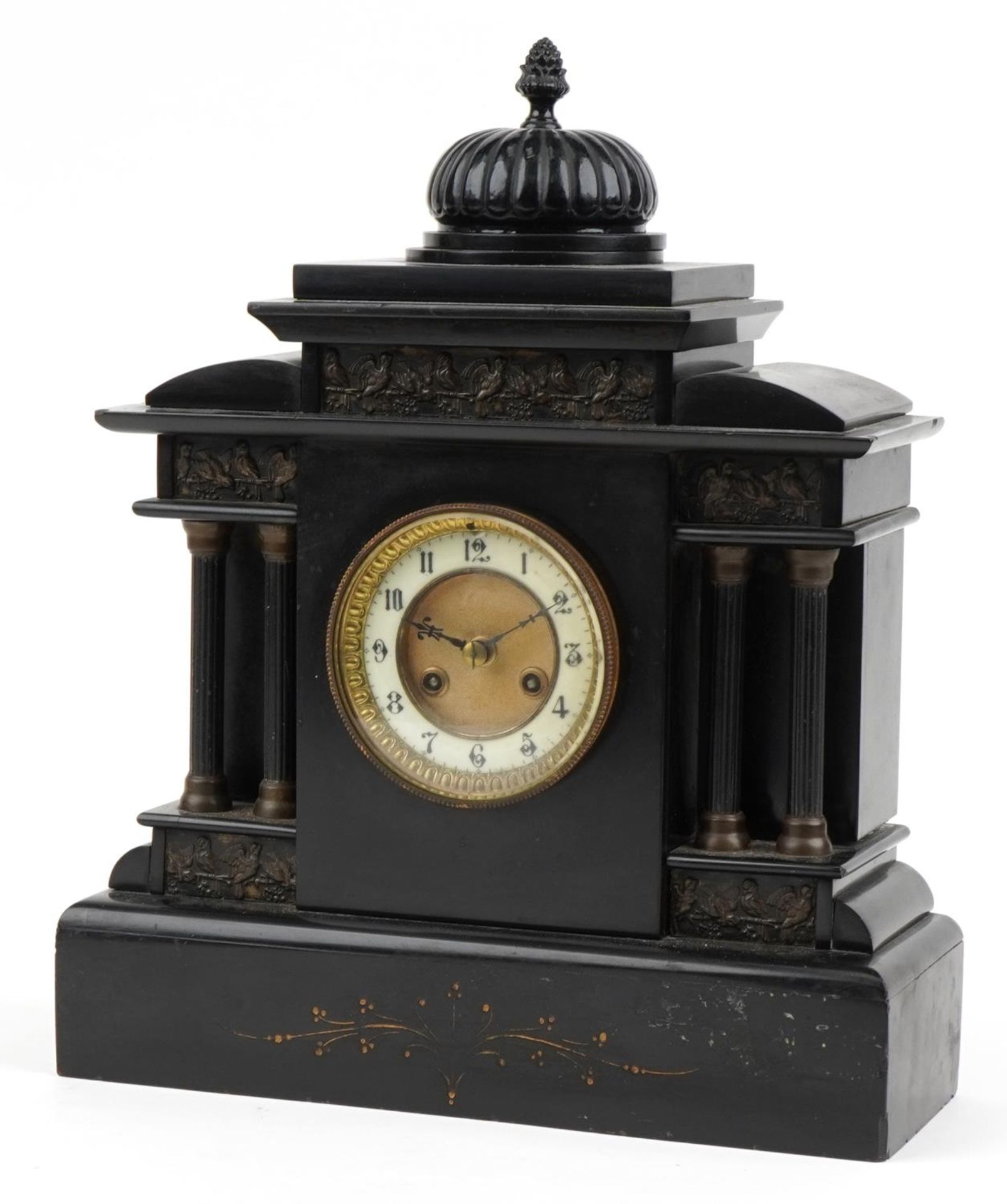 Victorian black slate mantle clock with reeded columns and circular chapter ring having Arabic - Image 2 of 8