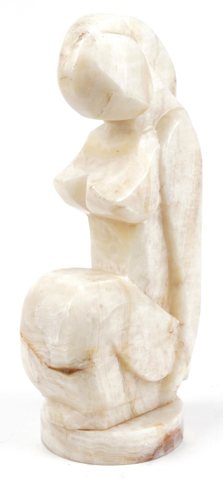 Large Modernist carved onyx sculpture in the form of a stylised nude female, engraved initials E G