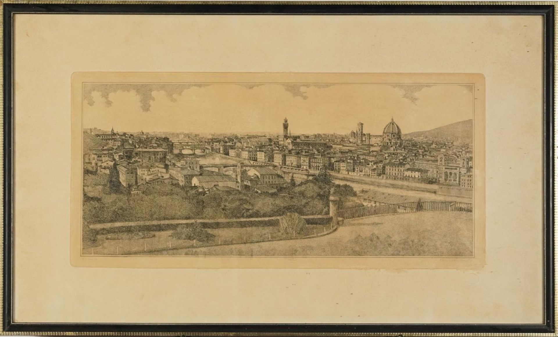 Panoramic view of Florence with cathedral, pencil signed print, limited edition 17/100, indistinctly - Image 2 of 5