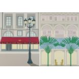 Two Pop Art style prints comprising Paris and Raffles Singapore, one published by King Publishing,