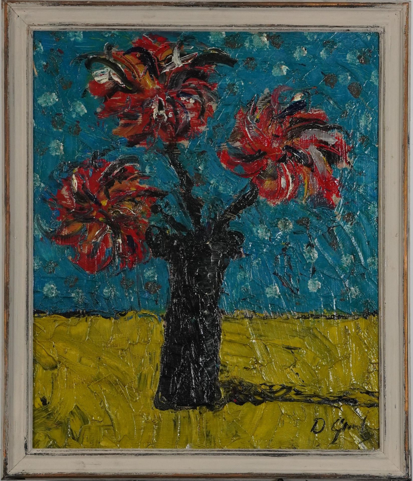 Still life flowers in a vase, Scottish Colourist impasto oil on board, mounted and framed, 60cm x - Image 4 of 8