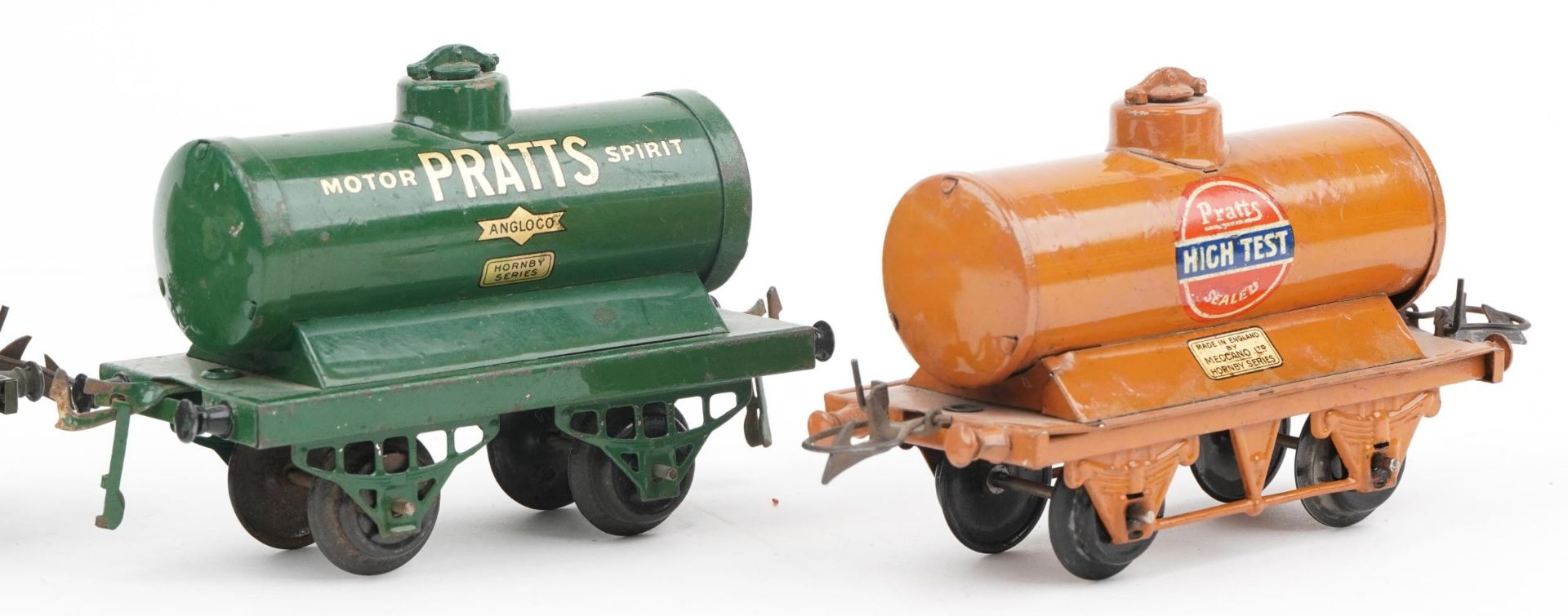 Four Hornby O gauge tinplate model railway advertising tankers comprising Pratt's Motor Spirit, - Image 3 of 5