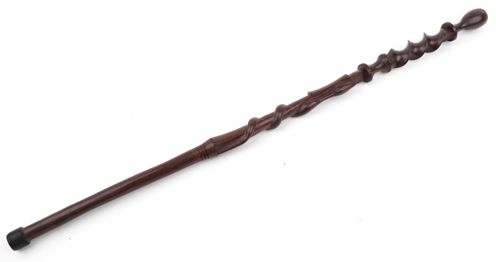 Tribal interest hardwood walking stick carved with a serpent, 93cm in length - Image 2 of 3