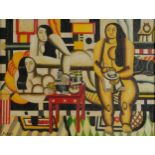 Manner of Fernand Leger - Surreal composition, females and geometric shapes, French school oil on