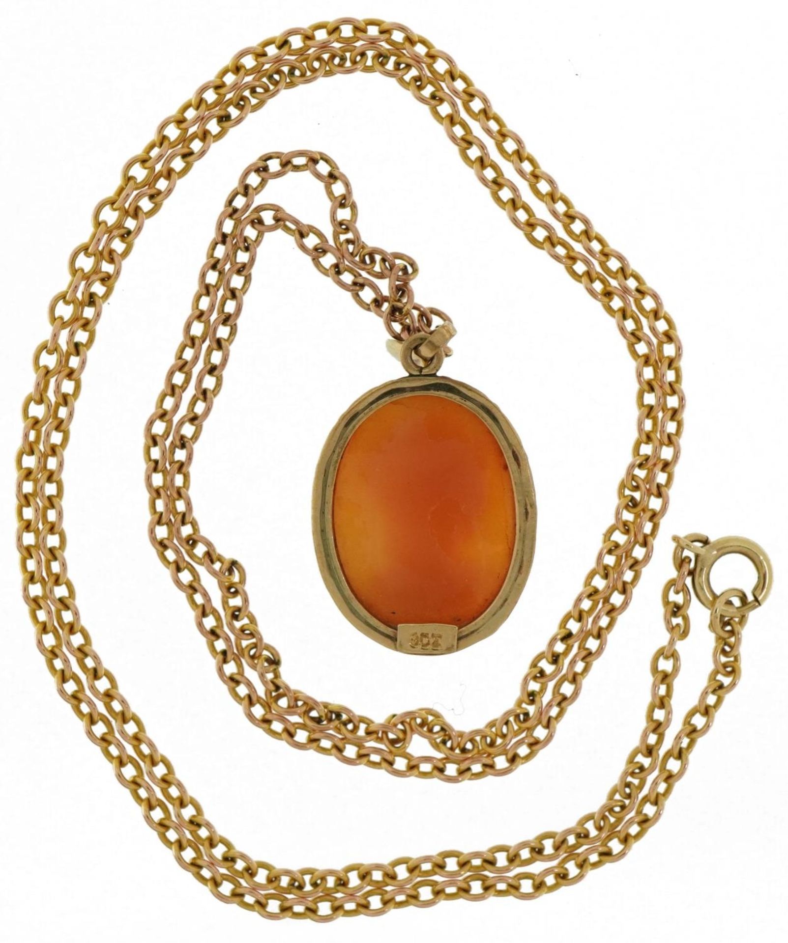 9ct gold mounted cameo maiden head pendant on 9ct gold Belcher link necklace, 3.0cm high and 60cm in - Bild 3 aus 4