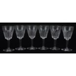 Set of six good quality cut glass wine glasses, each 13cm high
