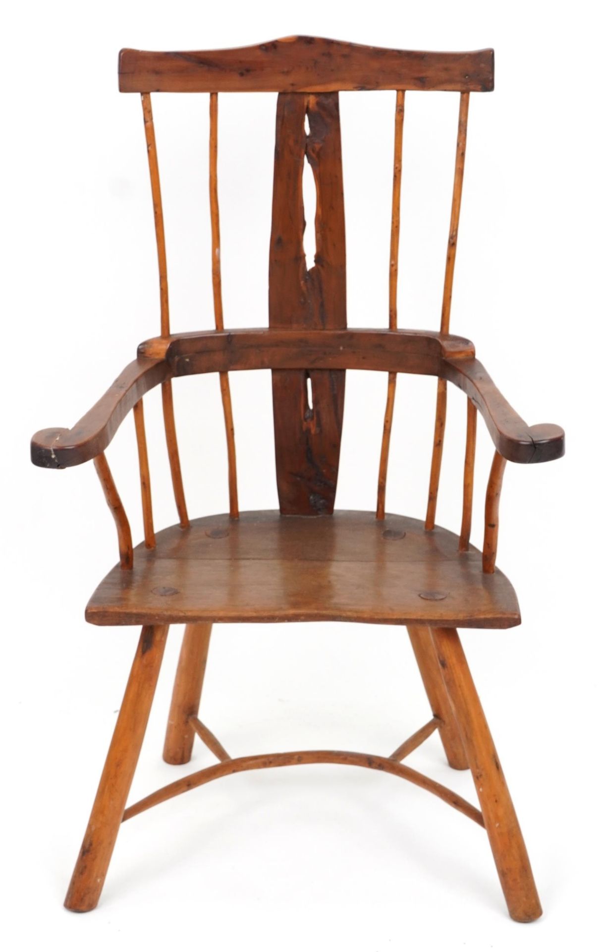 Antique country spindle back chair with pierced splat, 101cm high - Image 2 of 4