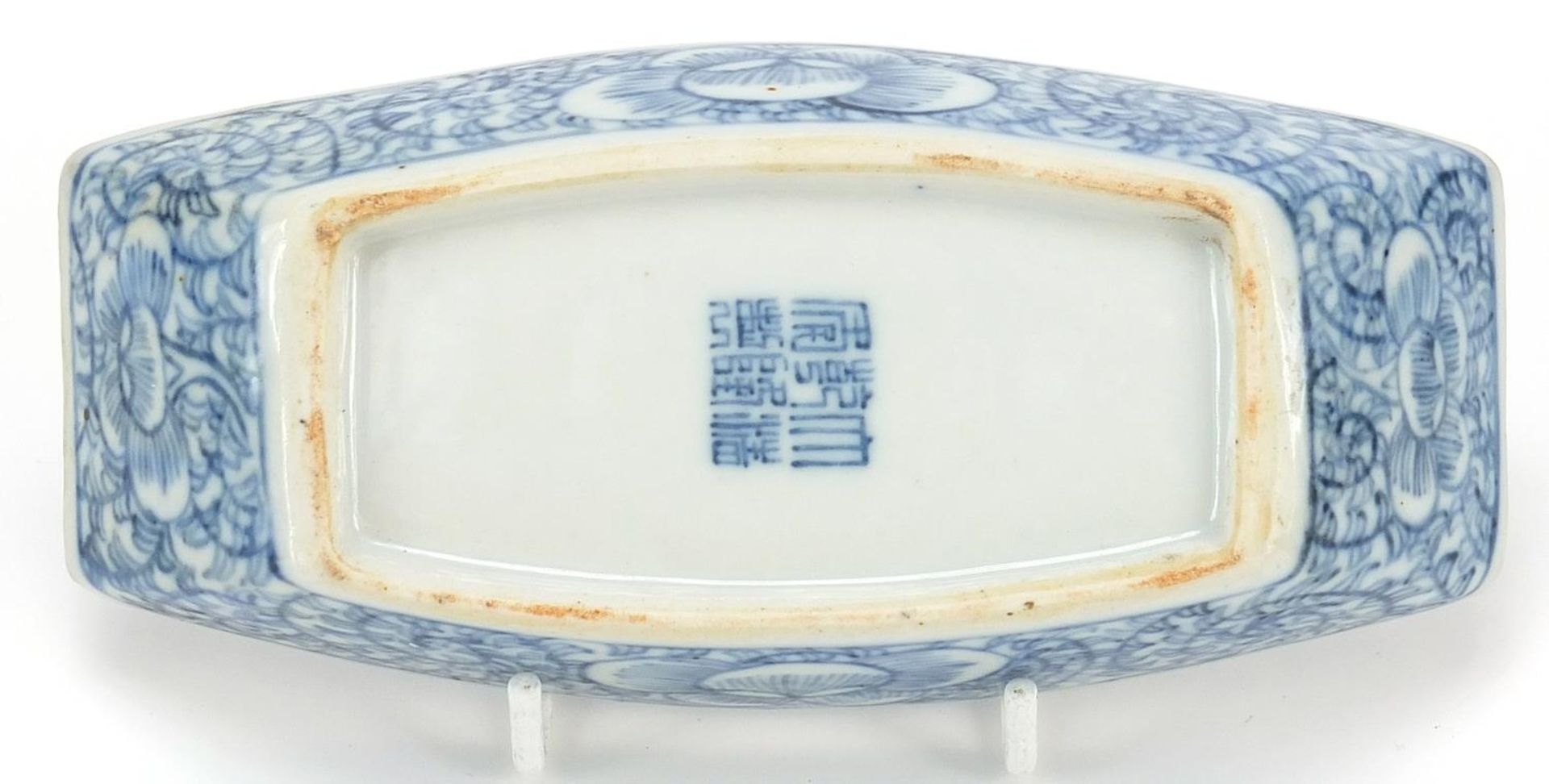 Chinese blue and white porcelain dish hand painted with flowers, six figure character marks to the - Image 3 of 3